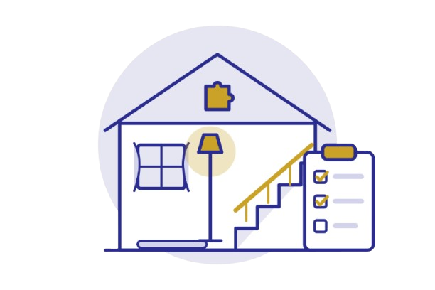 Home Safety Review illustration: house with checklist